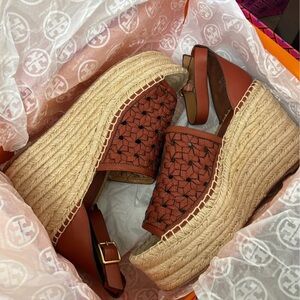 Tory Burch leather woven espadrille wedge sandals 8.5, 9.5, 10, 10.5
